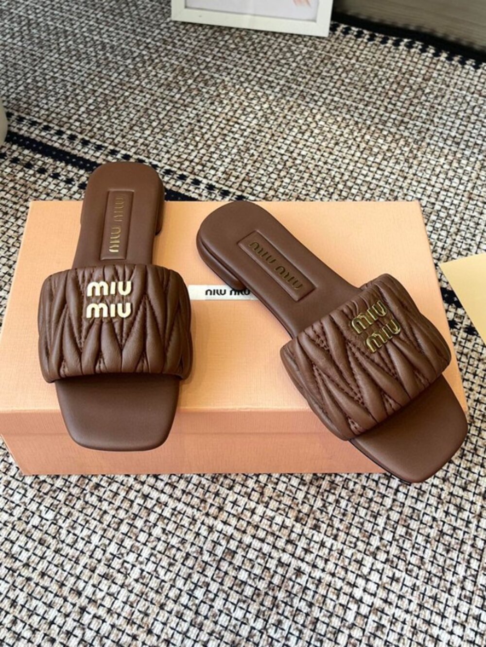 Miu Miu Matelassé Leather Flat Slide Sandals